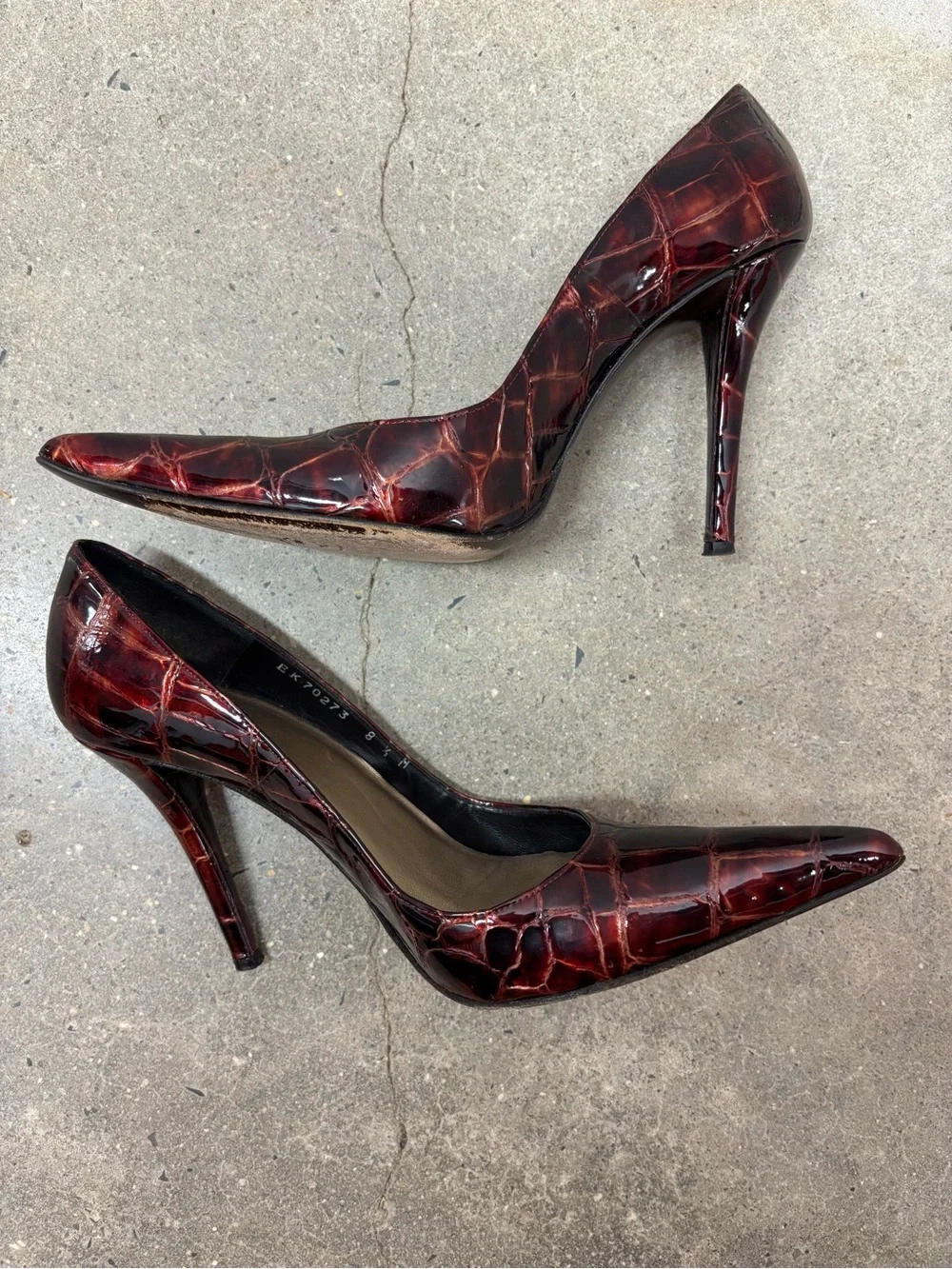 St. John Croc Patent Pointed-Toe Stiletto Pumps